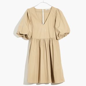 BRAND NEW. Madewell Poplin V-Neck Bubble-Sleeve Mini Dress Toasted Sesame Size 4